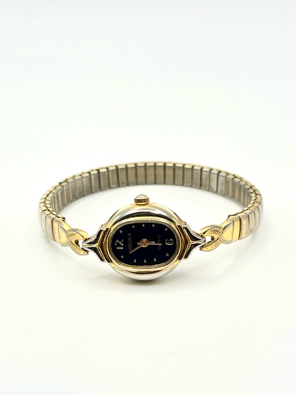Vintage Watch-It Watch Gold-Tone Black Dial with Expansion Bracelet - Picture 2 of 9